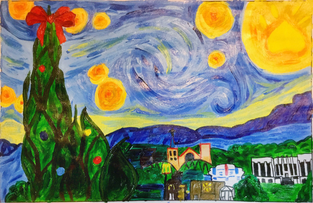 child's rendition of starry night