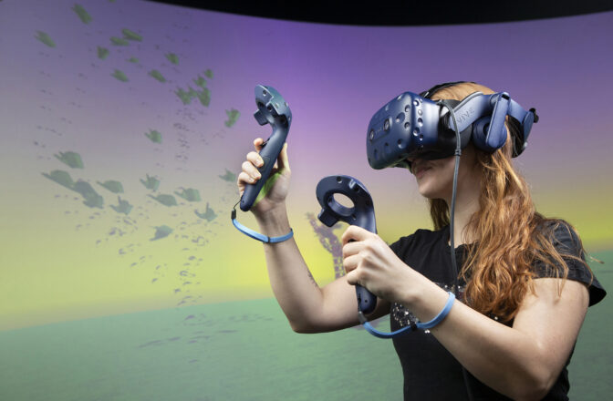 A girl in an immersive virtual environment