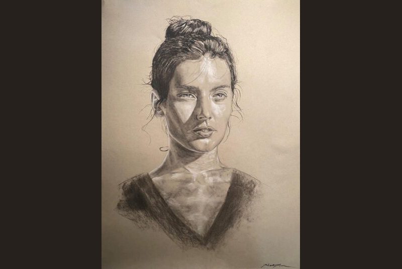 Graphite portrait of Rey from The Force Awakens