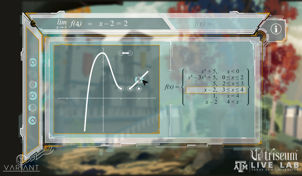An in-game calculus chart with functions and limits.