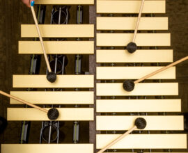 A close-up view of a percussion instrument.