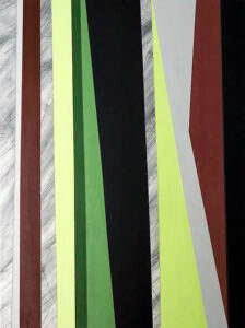 A piece of abstract art with black, brown and green colors.